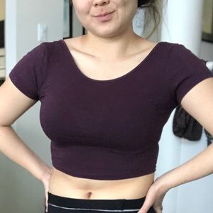 Maroon Brandy Short Sleeve Crop Top